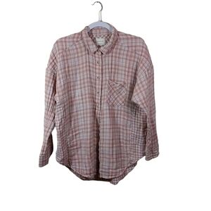 American Eagle Ladies Long Sleeve Plaid Flannel Button Front Top